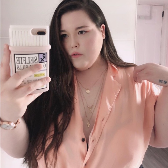 Peach Crepe Button Down Top - Picture 1 of 4